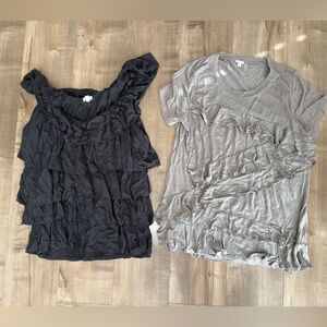 Lot of 2 J Crew Shirts Women Medium Cascading Ruffles Gray Short Sleeve Tank Top
